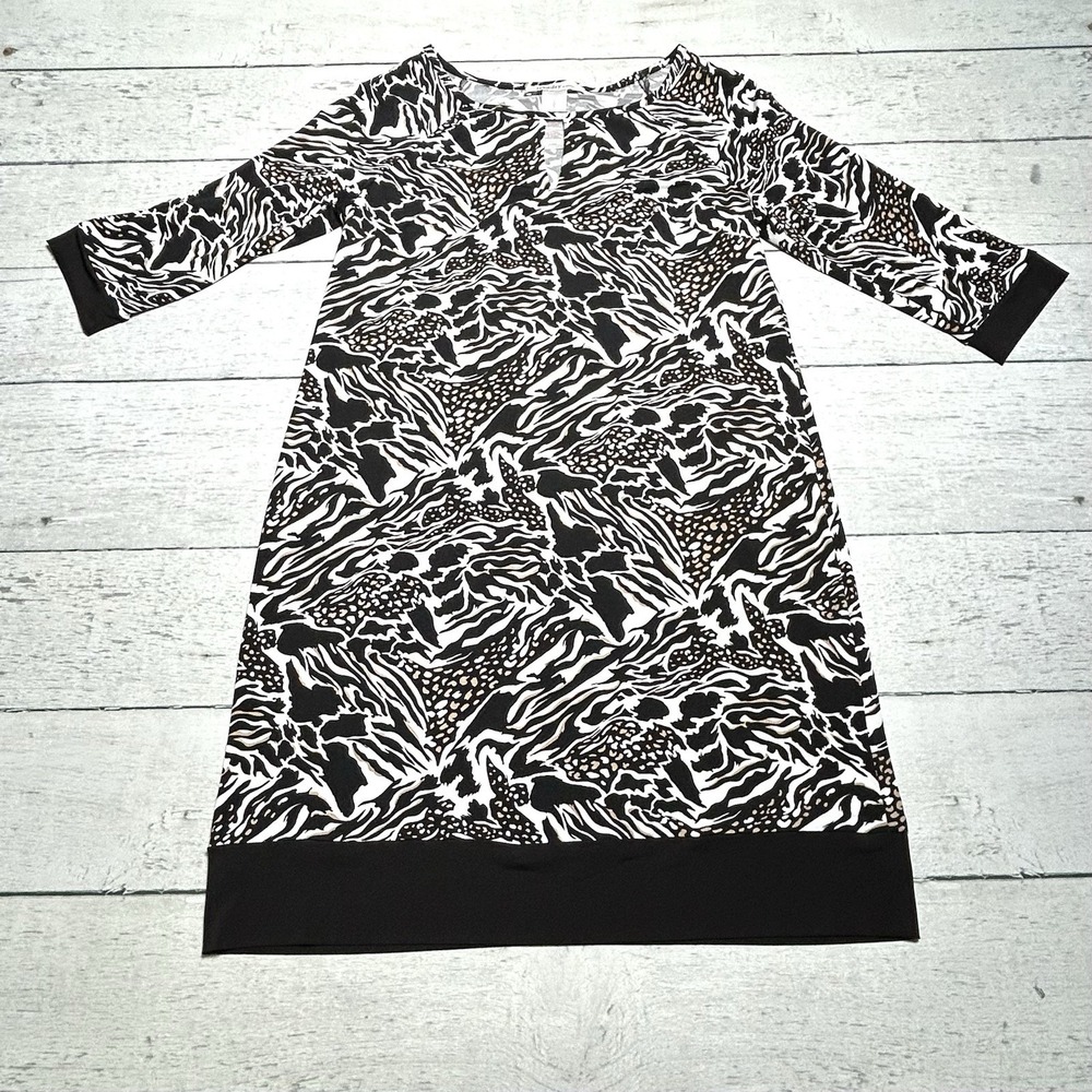 Laundry by Design Womens Black White Printed Keyhole A-Line Dress Size S